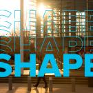 Mondavi Center exterior with &ldquo;SHAPE&rdquo; superimposed