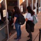 Students line up to vote at UC Davis.