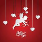 Valentine with Cupid and hanging hearts