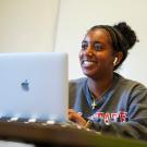 Meron Gebre attends class virtually while in the Center for African Diaspora Student Success photographed on May 3, 2023. She is a second year Political Science major.