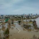 Drone aerial image of flooding across Discovery Park in Sacramento in 2023