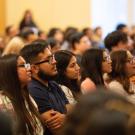 Chicanx and Latinx students sit down together at the Chicanx and Latinx Fall Welcome Event