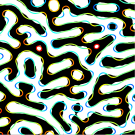 Squiggly black lines, outlined with color, against a white background. 