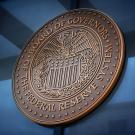 Emblem of Federal Reserve bank in metallic color