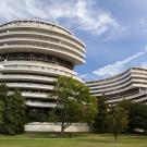 Circular buildings with blue sky in background