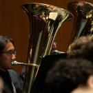 Band members of UC Davis Concert Band with instruments