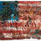 Abstract art of American flag in red, white and blue