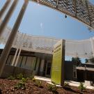 entrance to Gorman museum at UC Davisshowing artistic archway and front entrance to building