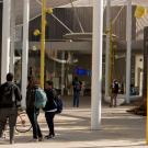 Students talk together outside the Jan Shrem and Maria Manetti Shrem Museum of Art 