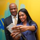 Chancellor May and female student, as she takes a selfie