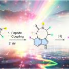 Illustration shows three chemical structures against a colorful background. 