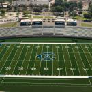 New artificial turf with "CA" logo at midfield, UC Davis bHealth Stadium