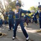 Members of the UC Davis Marching Band dance and perform during the Picnic Day parade.
