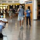 Students wear face coverings inside the Memorial Union.