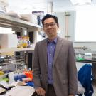 Male scientist standing in the middle of a lab