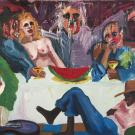 Painting by Professor Emeritus Henderson of "Last Supper" featuring nudity, color