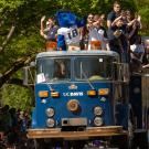 Historic UC Davis fire engine drives in Picnic Day parade.