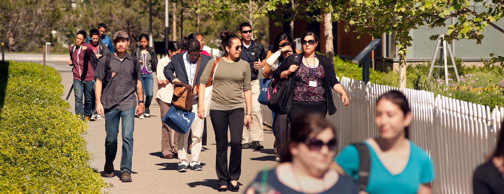 counselors walking on a tour of campus