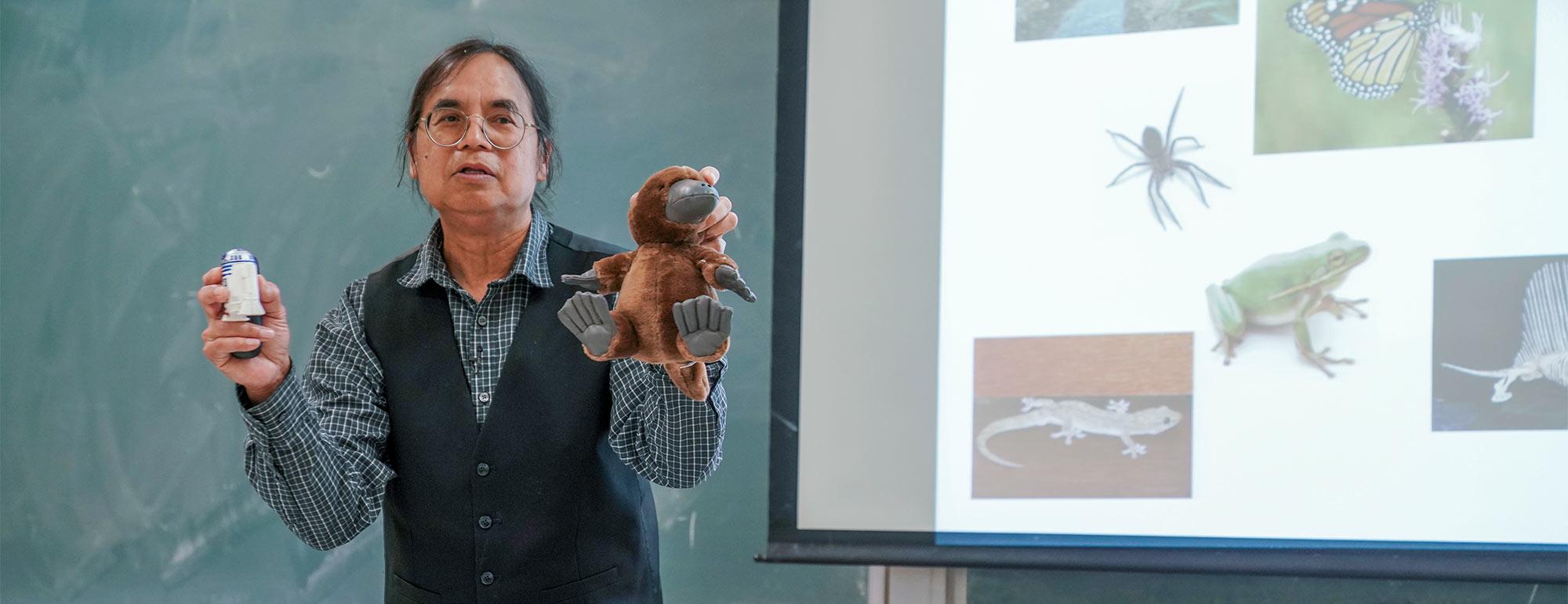 Professor Kyaw Tha Paw teaching a class on Land, Air, Water Resources