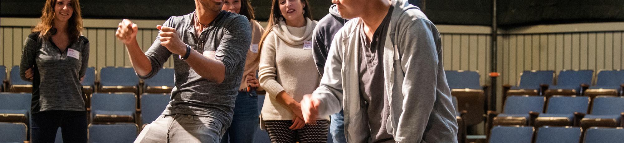 Two students practice improv