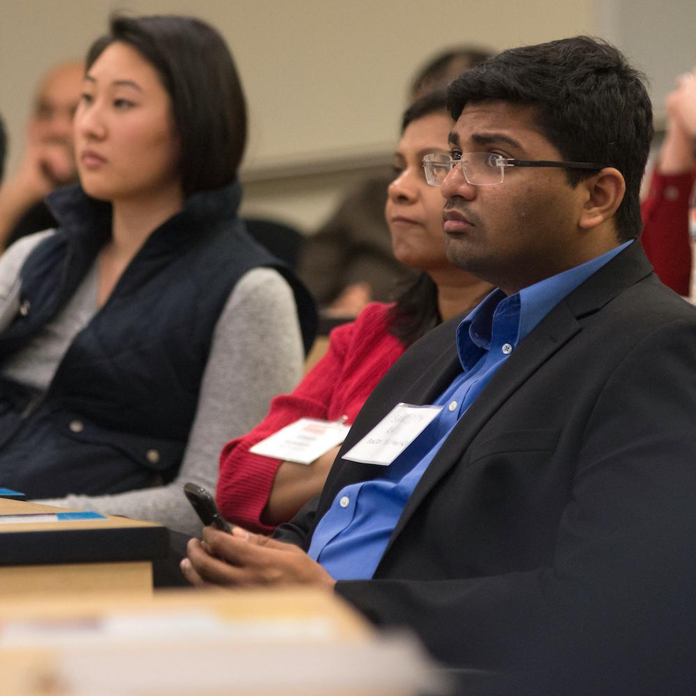 GSM students sit in a lecture hall at UC Davis. 