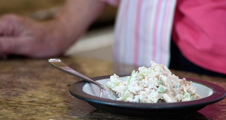 a bowl of chicken salad