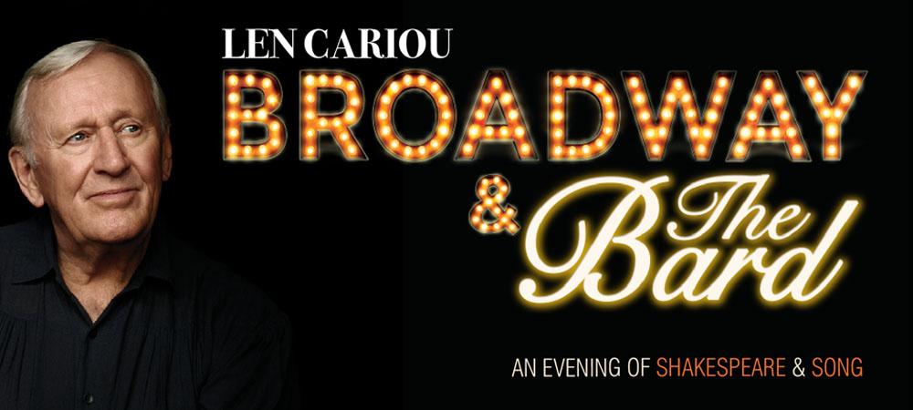 A phot showing Len Cariou and "Broadway and the Bard" in marquis lights.