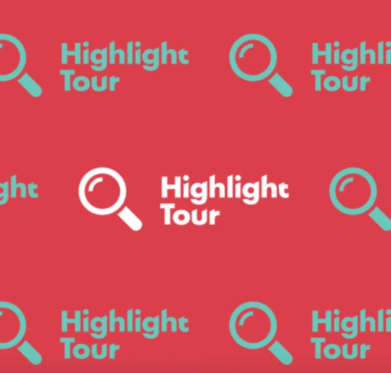 The words "Highlight Tour" and the graphic of a magnifying glass against a red background.
