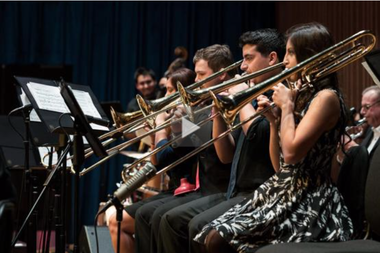 The trombone section of a UC Davis Jazz Band.