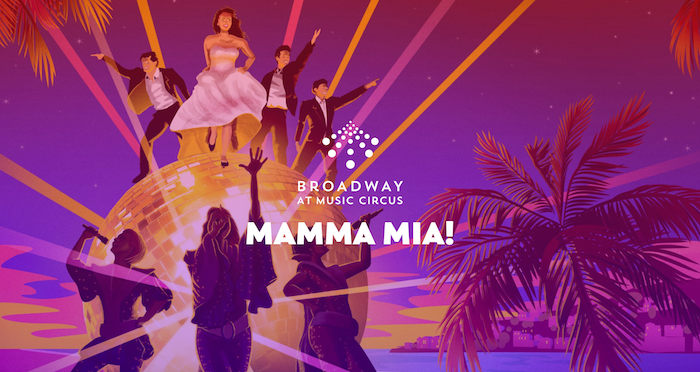 A graphic depicting people dancing on top of and in front of a giant disco ball.