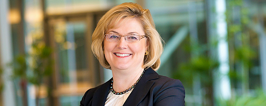 Woman in business suit in an environmental portrait